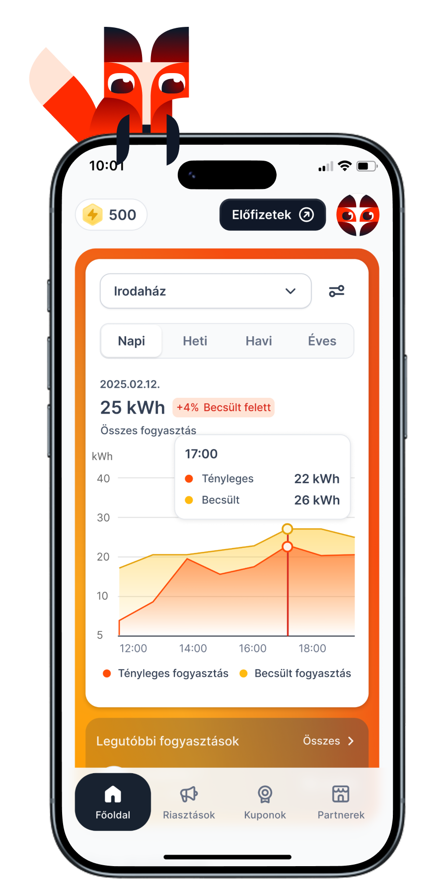 Fusefox app — élő fogyasztás követés